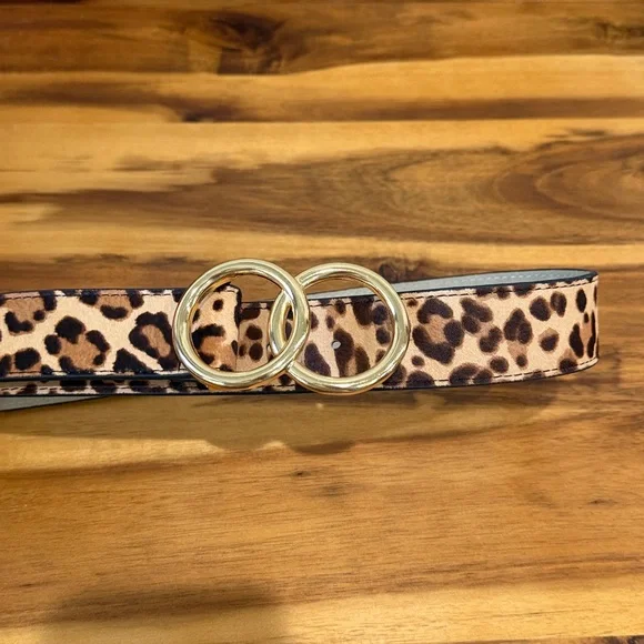 Express Leopard Print Calf Hair Belt with Dual Gold Ring Buckle size XS - Picture 4 of 4